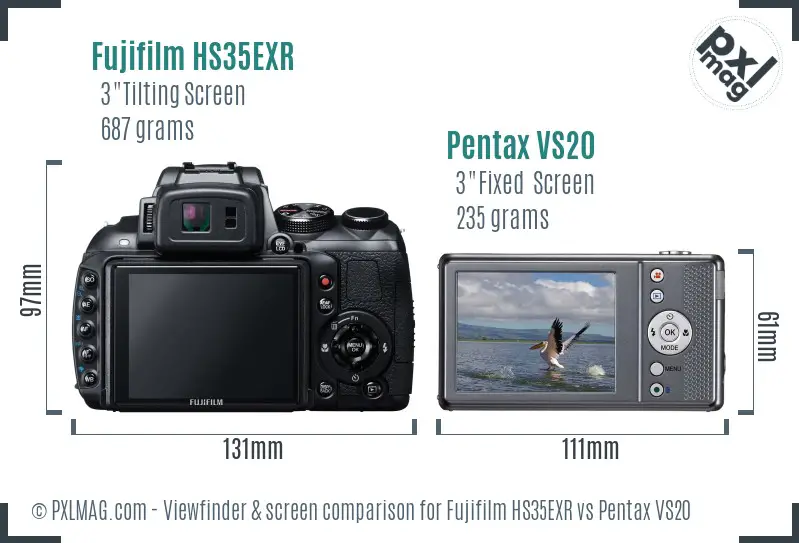 Fujifilm HS35EXR vs Pentax VS20 Screen and Viewfinder comparison