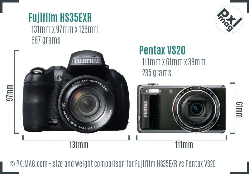 Fujifilm HS35EXR vs Pentax VS20 size comparison