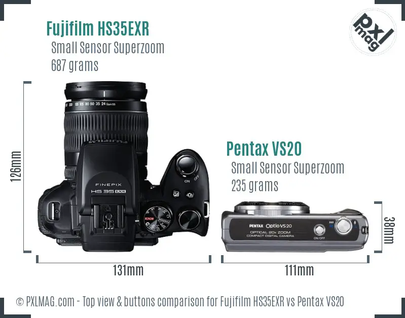 Fujifilm HS35EXR vs Pentax VS20 top view buttons comparison