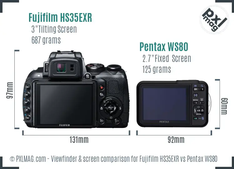 Fujifilm HS35EXR vs Pentax WS80 Screen and Viewfinder comparison