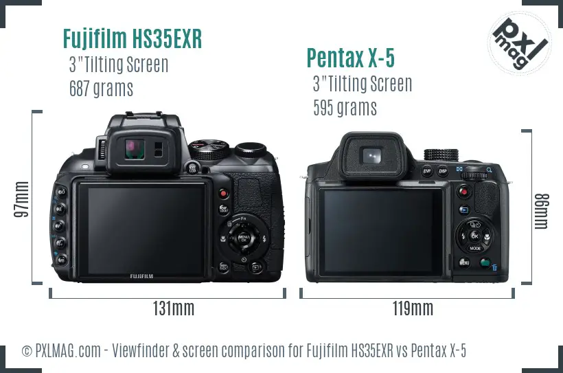 Fujifilm HS35EXR vs Pentax X-5 Screen and Viewfinder comparison