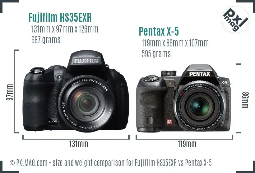 Fujifilm HS35EXR vs Pentax X-5 size comparison