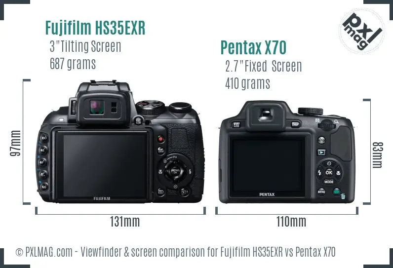 Fujifilm HS35EXR vs Pentax X70 Screen and Viewfinder comparison