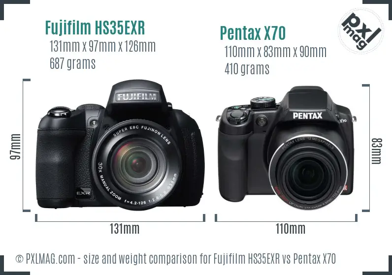 Fujifilm HS35EXR vs Pentax X70 size comparison