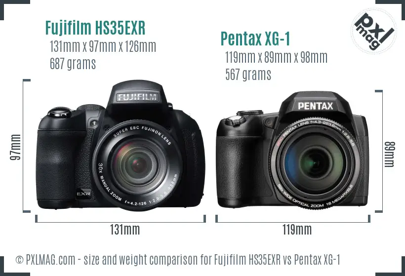 Fujifilm HS35EXR vs Pentax XG-1 size comparison