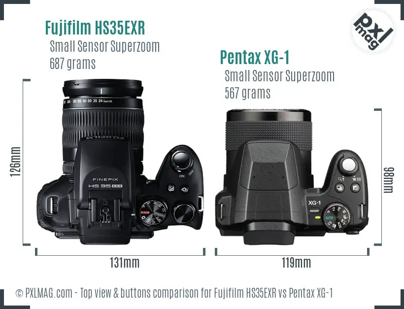 Fujifilm HS35EXR vs Pentax XG-1 top view buttons comparison