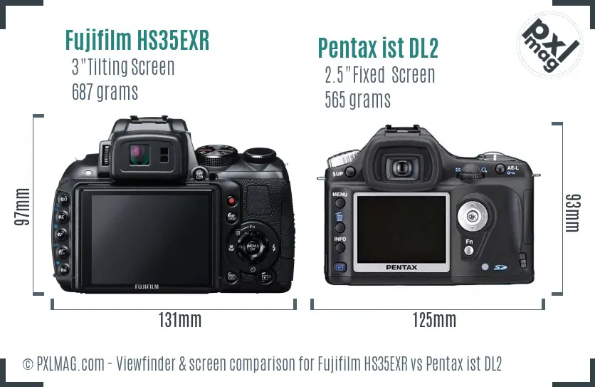 Fujifilm HS35EXR vs Pentax ist DL2 Screen and Viewfinder comparison