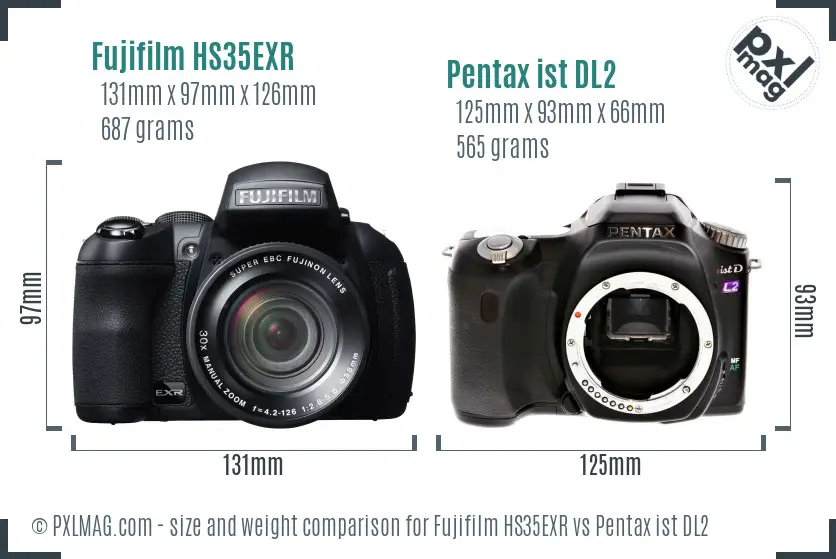 Fujifilm HS35EXR vs Pentax ist DL2 size comparison
