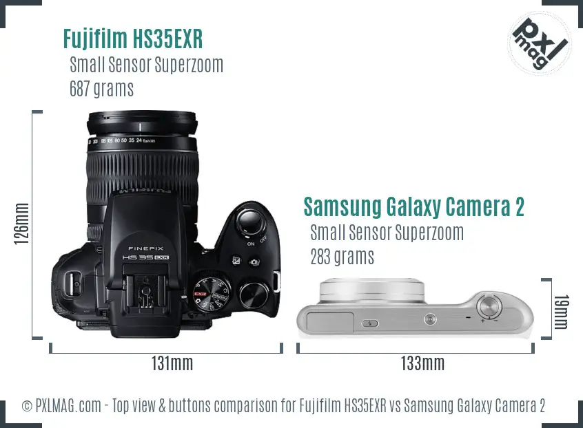 Fujifilm HS35EXR vs Samsung Galaxy Camera 2 top view buttons comparison