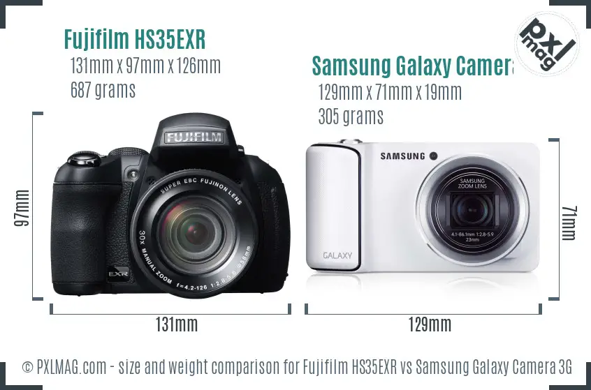 Fujifilm HS35EXR vs Samsung Galaxy Camera 3G size comparison