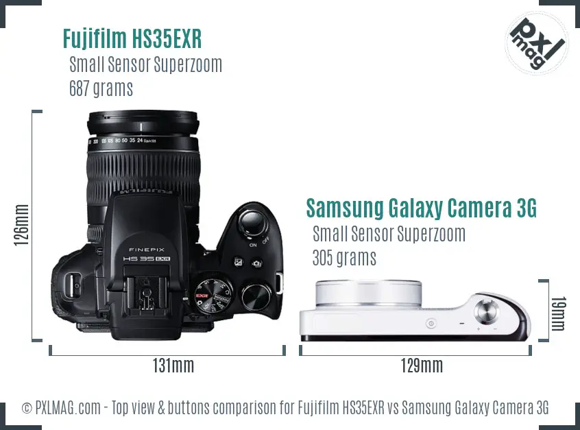 Fujifilm HS35EXR vs Samsung Galaxy Camera 3G top view buttons comparison