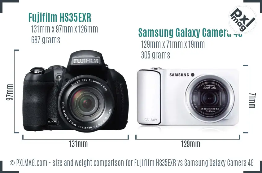 Fujifilm HS35EXR vs Samsung Galaxy Camera 4G size comparison