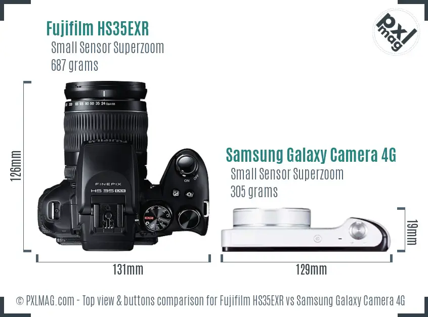 Fujifilm HS35EXR vs Samsung Galaxy Camera 4G top view buttons comparison