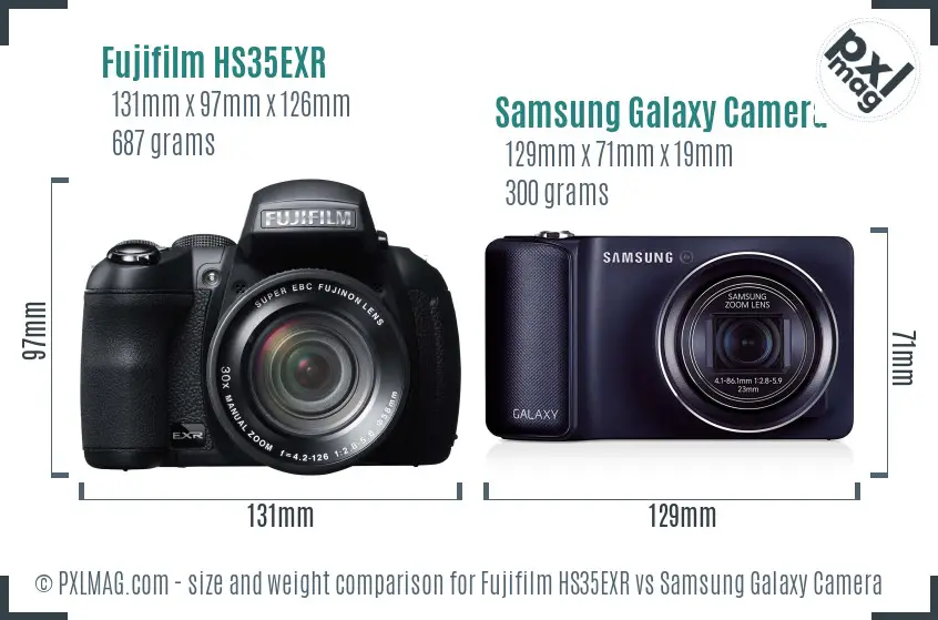 Fujifilm HS35EXR vs Samsung Galaxy Camera size comparison