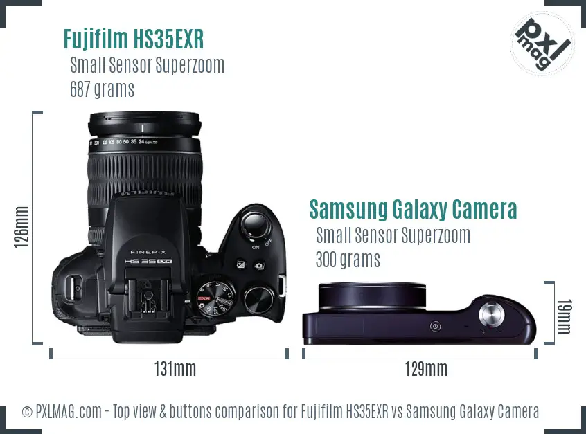 Fujifilm HS35EXR vs Samsung Galaxy Camera top view buttons comparison