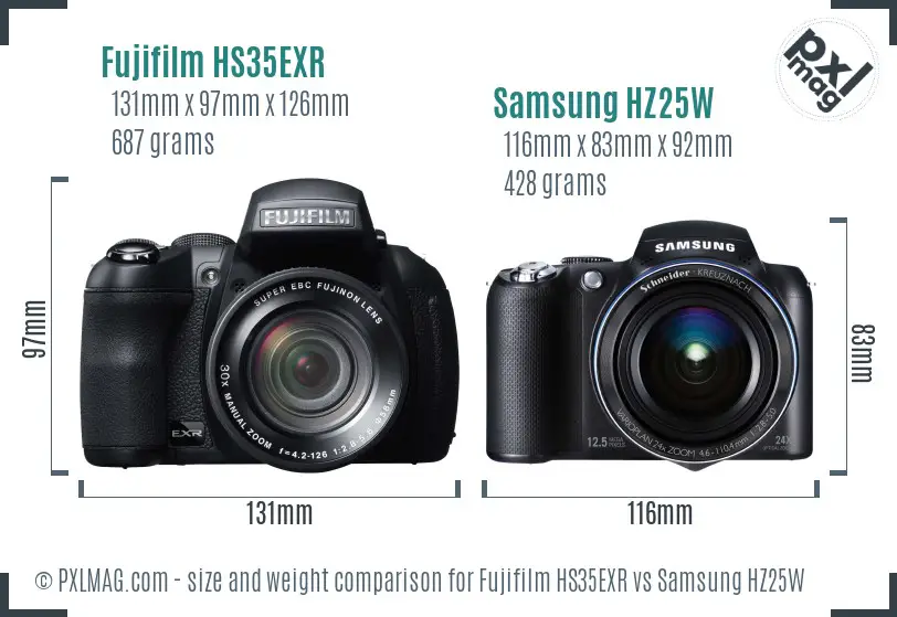 Fujifilm HS35EXR vs Samsung HZ25W size comparison