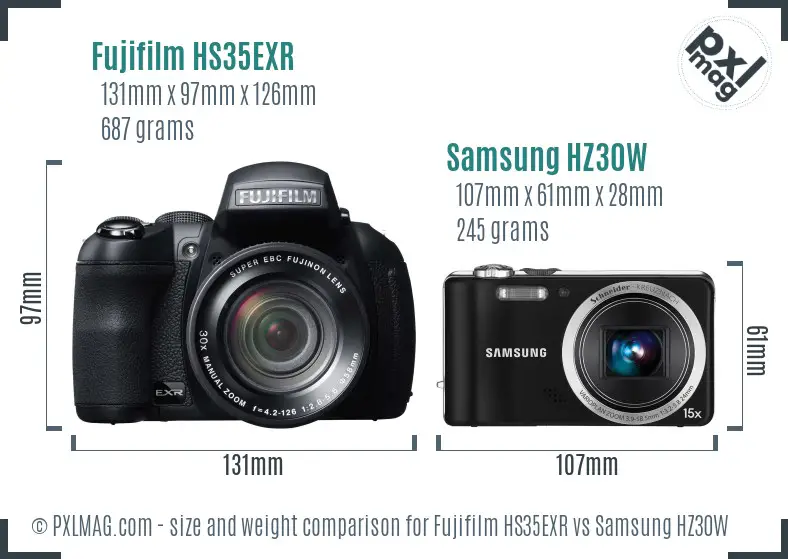 Fujifilm HS35EXR vs Samsung HZ30W size comparison