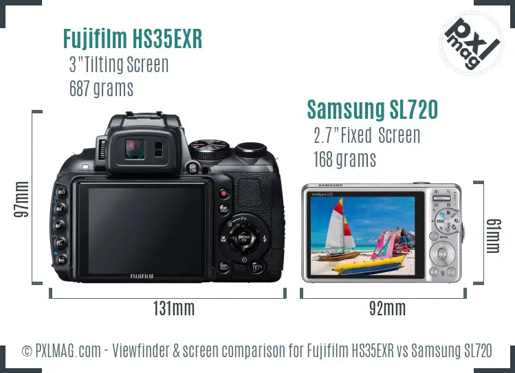 Fujifilm HS35EXR vs Samsung SL720 Screen and Viewfinder comparison