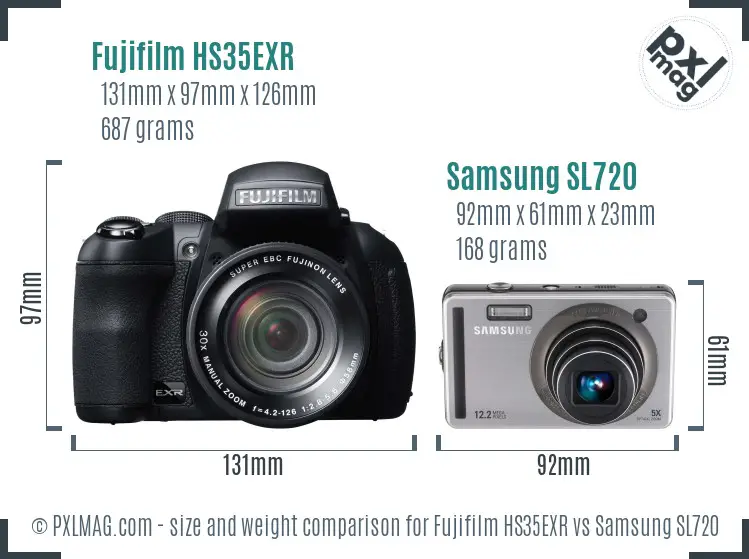 Fujifilm HS35EXR vs Samsung SL720 size comparison