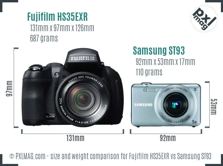 Fujifilm HS35EXR vs Samsung ST93 size comparison