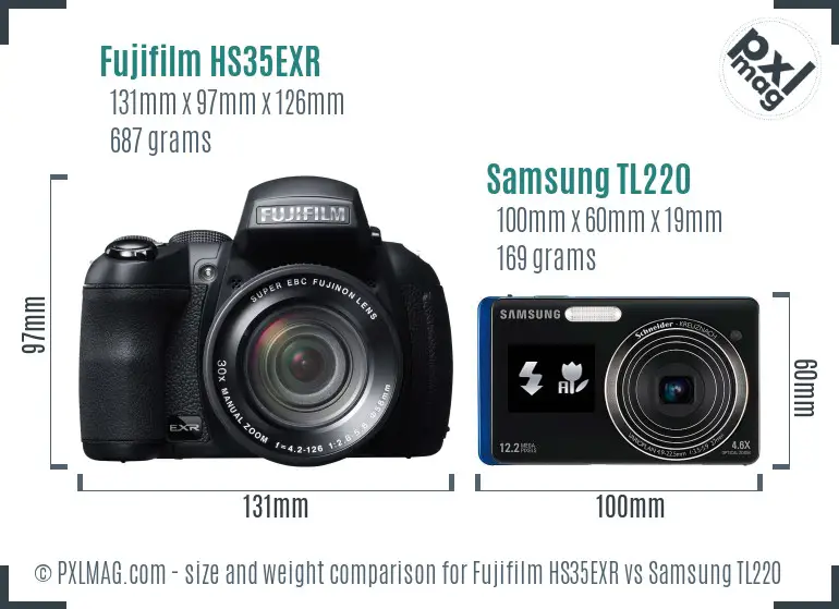 Fujifilm HS35EXR vs Samsung TL220 size comparison