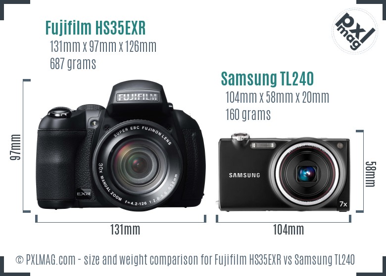 Fujifilm HS35EXR vs Samsung TL240 size comparison