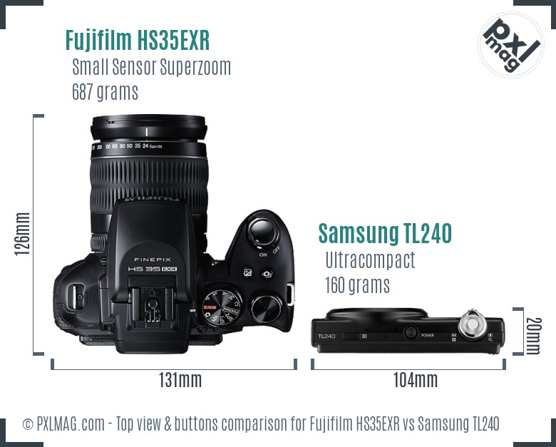 Fujifilm HS35EXR vs Samsung TL240 top view buttons comparison