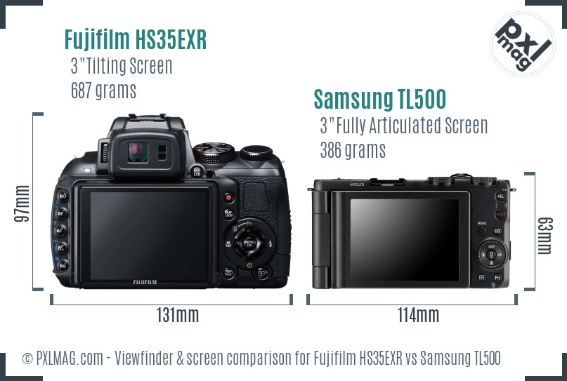 Fujifilm HS35EXR vs Samsung TL500 Screen and Viewfinder comparison