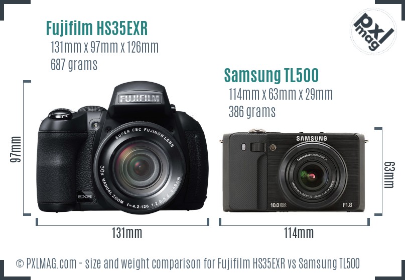Fujifilm HS35EXR vs Samsung TL500 size comparison