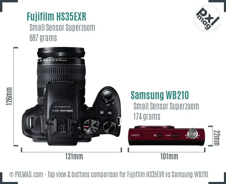 Fujifilm HS35EXR vs Samsung WB210 top view buttons comparison