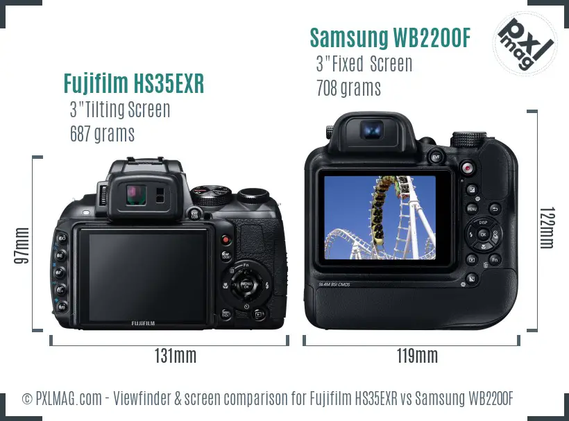 Fujifilm HS35EXR vs Samsung WB2200F Screen and Viewfinder comparison