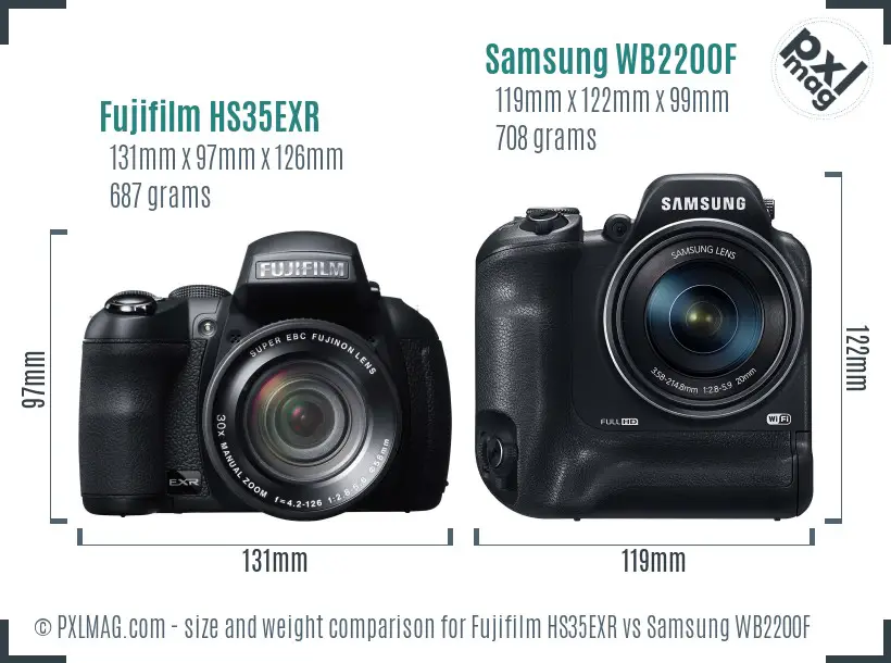 Fujifilm HS35EXR vs Samsung WB2200F size comparison