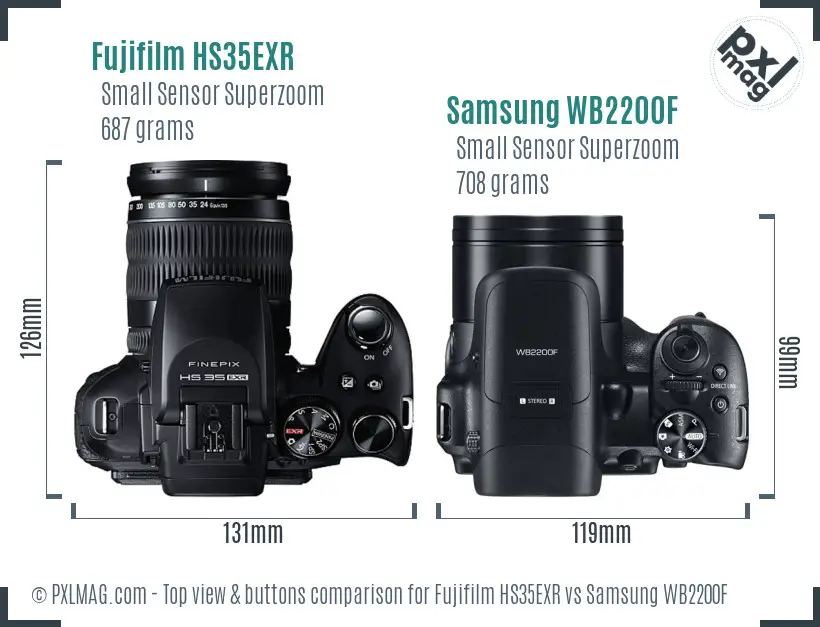 Fujifilm HS35EXR vs Samsung WB2200F top view buttons comparison