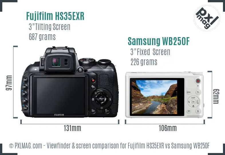 Fujifilm HS35EXR vs Samsung WB250F Screen and Viewfinder comparison