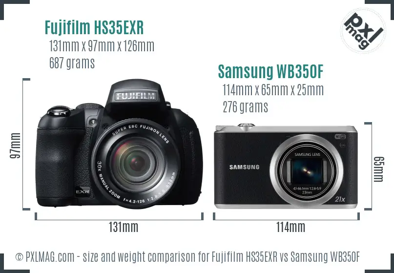 Fujifilm HS35EXR vs Samsung WB350F size comparison