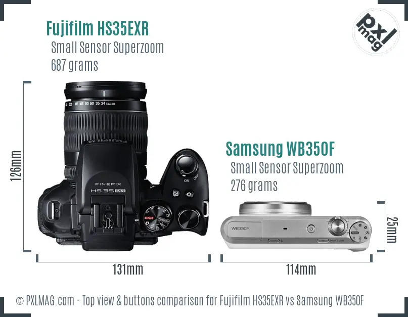 Fujifilm HS35EXR vs Samsung WB350F top view buttons comparison