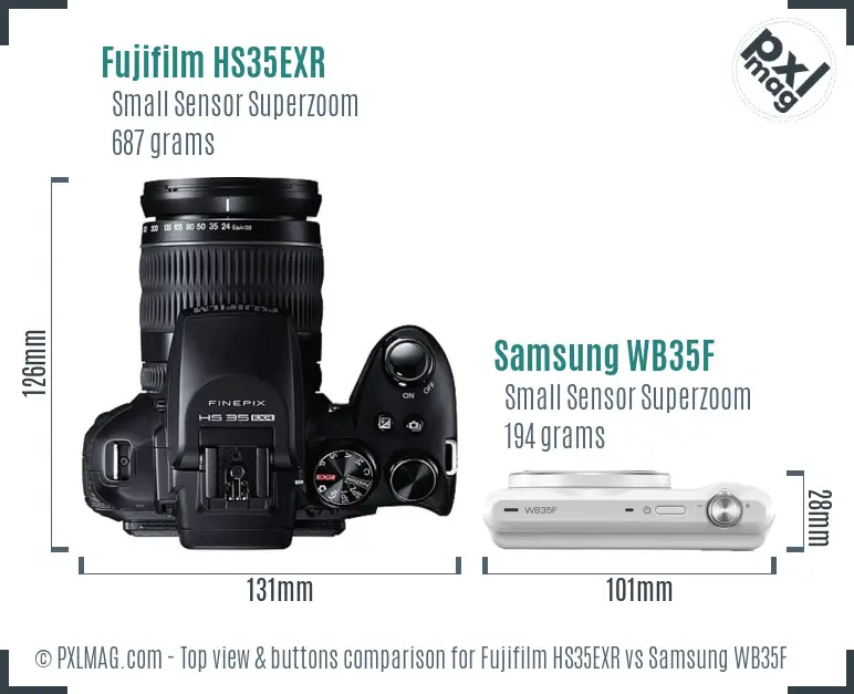 Fujifilm HS35EXR vs Samsung WB35F top view buttons comparison
