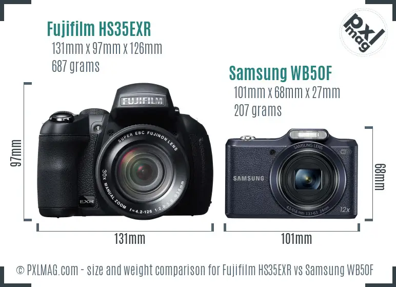 Fujifilm HS35EXR vs Samsung WB50F size comparison