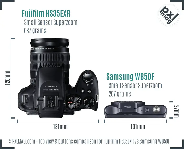 Fujifilm HS35EXR vs Samsung WB50F top view buttons comparison