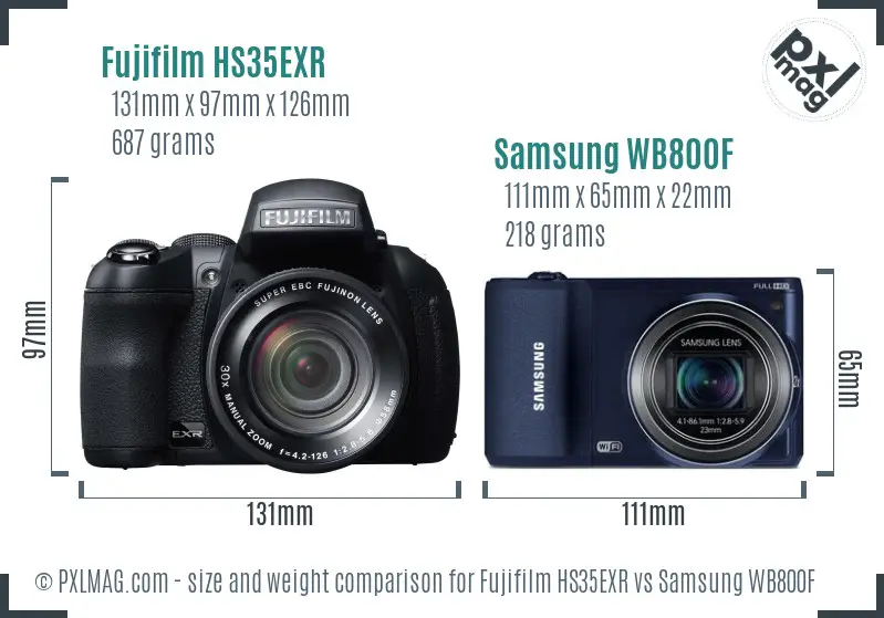 Fujifilm HS35EXR vs Samsung WB800F size comparison