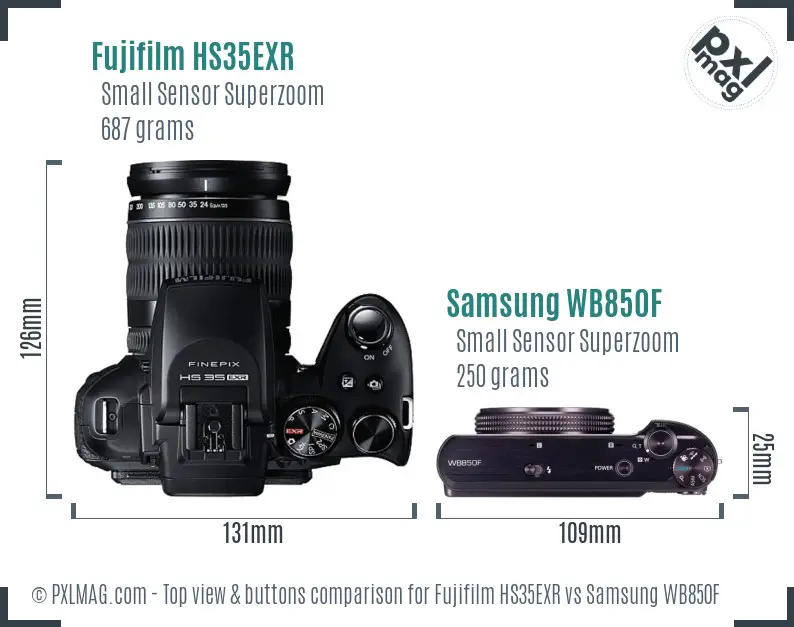 Fujifilm HS35EXR vs Samsung WB850F top view buttons comparison