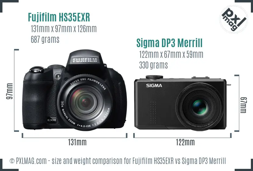Fujifilm HS35EXR vs Sigma DP3 Merrill size comparison