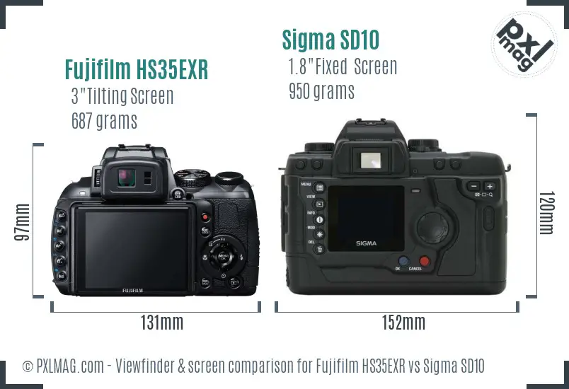 Fujifilm HS35EXR vs Sigma SD10 Screen and Viewfinder comparison
