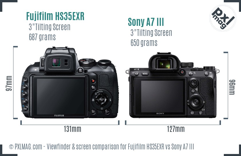 Fujifilm HS35EXR vs Sony A7 III Screen and Viewfinder comparison