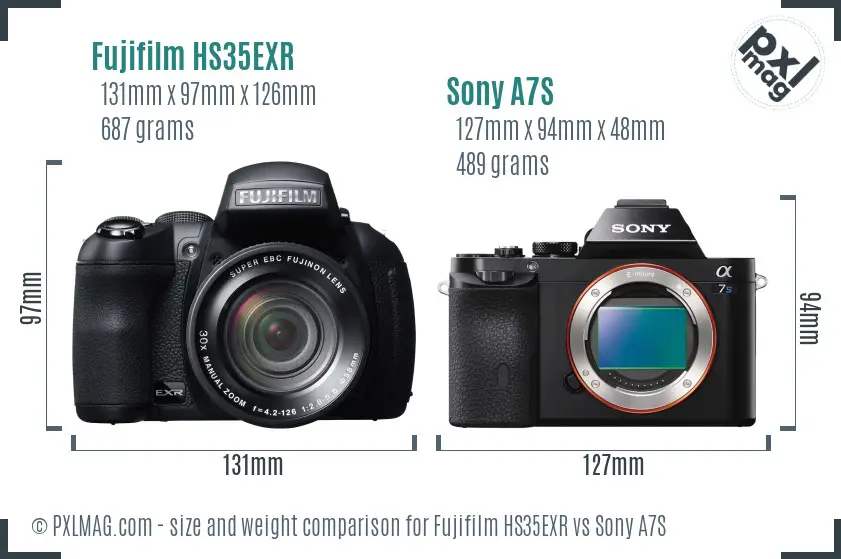 Fujifilm HS35EXR vs Sony A7S size comparison