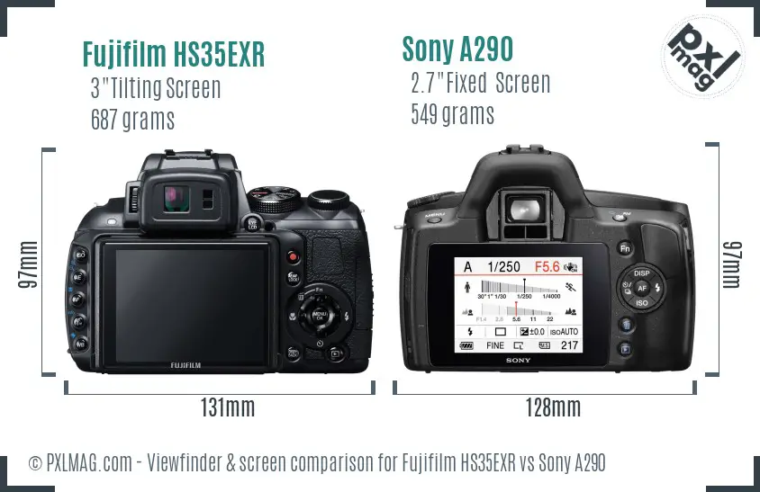 Fujifilm HS35EXR vs Sony A290 Screen and Viewfinder comparison