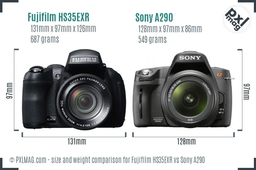 Fujifilm HS35EXR vs Sony A290 size comparison