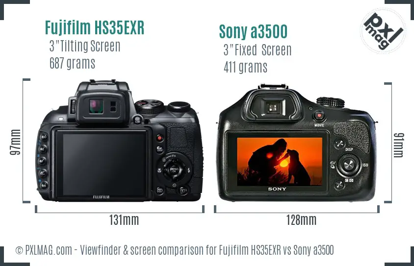 Fujifilm HS35EXR vs Sony a3500 Screen and Viewfinder comparison