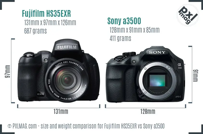 Fujifilm HS35EXR vs Sony a3500 size comparison