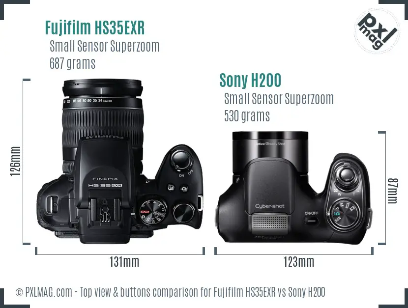 Fujifilm HS35EXR vs Sony H200 top view buttons comparison